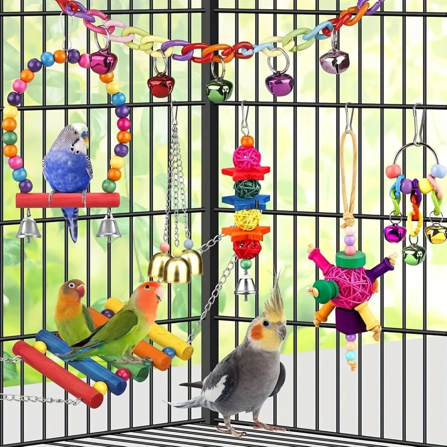 اسباب بازی قفس پرنده، نردبان صعود تاب، اسباب بازی آویز جویدنی پرنده، اسباب بازی میله پرنده برای طوطی های کوچک، مرغ عشق، عروس هلندی، پرندگان عشق، کانور، فنچ، باجی، ماکائو (9 بسته) اسباب بازی قفس پرنده، نردبان صعود تاب، اسباب بازی آویز جویدنی پرنده، اسباب بازی میله پرنده برای طوطی های کوچک، مرغ عشق، عروس هلندی، پرندگان عشق، کانور، فنچ، باجی، ماکائو (9 بسته)