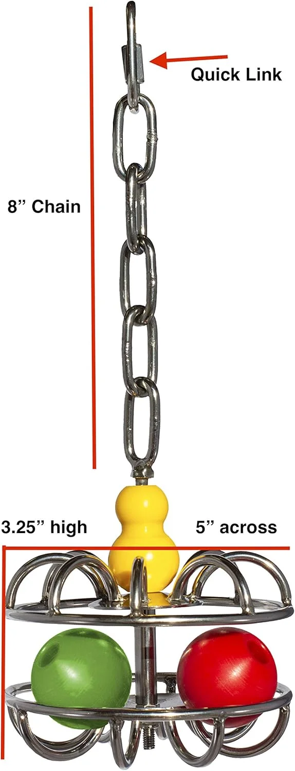 Busy Bird | اسباب بازی غذایابی Impossi-Ball پرندگان با زنجیر آویز، اتصال سریع و محفظه های خوراکی - 100% فلزی، معمای مغزی نهایی و بازی فکری برای پرندگان متوسط تا خیلی بزرگ Busy Bird | اسباب بازی غذایابی Impossi-Ball پرندگان با زنجیر آویز، اتصال سریع و محفظه های خوراکی - 100% فلزی، معمای مغزی نهایی و بازی فکری برای پرندگان متوسط تا خیلی بزرگ