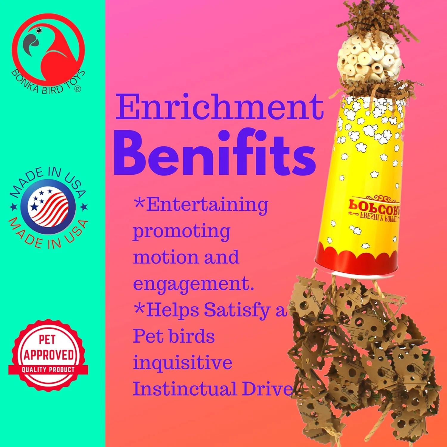 اسباب بازی پرنده متوسط بزرگ Bonka Bird Toys 2322 مدل Popcorn Crumble، اسباب بازی جویدنی از جنس کاغذ پاپ کورن، مقوا، طناب، سولا و آتا مناسب برای آمازون ها، کانورها، کاسکوهای آفریقایی و سایر پرندگان مشابه اسباب بازی پرنده متوسط بزرگ Bonka Bird Toys 2322 مدل Popcorn Crumble، اسباب بازی جویدنی از جنس کاغذ پاپ کورن، مقوا، طناب، سولا و آتا مناسب برای آمازون ها، کانورها، کاسکوهای آفریقایی و سایر پرندگان مشابه