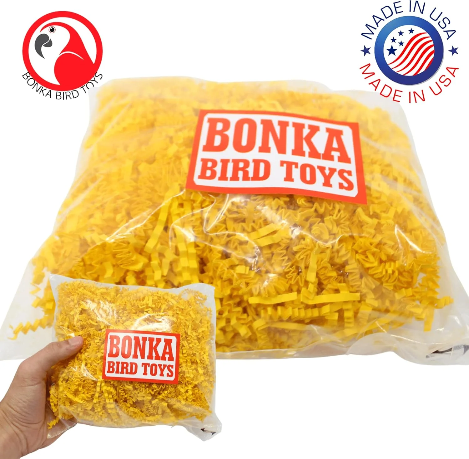 اسباب بازی پرندگان بونکا، کاغذ خرد شده رنگی برای جویدن، جستجو، لانه سازی، چند منظوره، پروژه های هنری، مناسب برای عروس هلندی، مرغ عشق، کانور، آمازون و سایر پرندگان مشابه (زرد)
