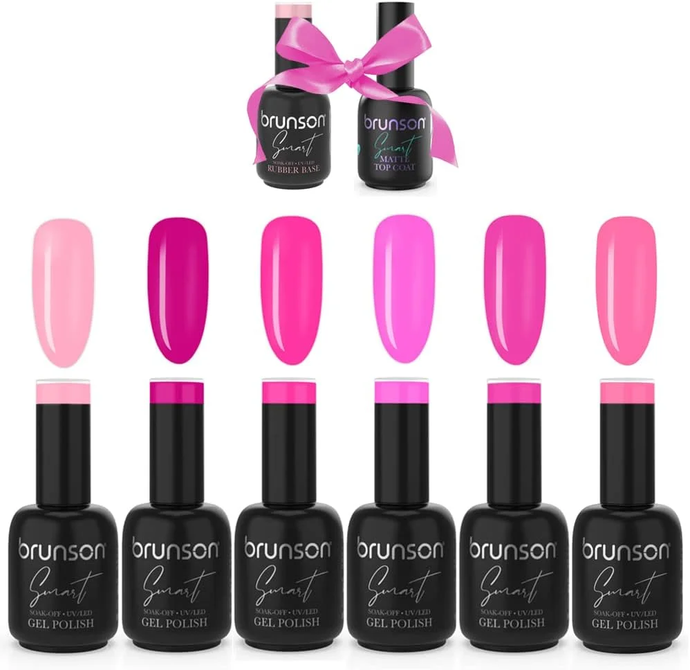 لاک ژل برونسون، ست لاک ژل UV با لاک پایه و لاک براق و لاک مات، کیت استارتر لاک ژل UV برای طراحی ناخن