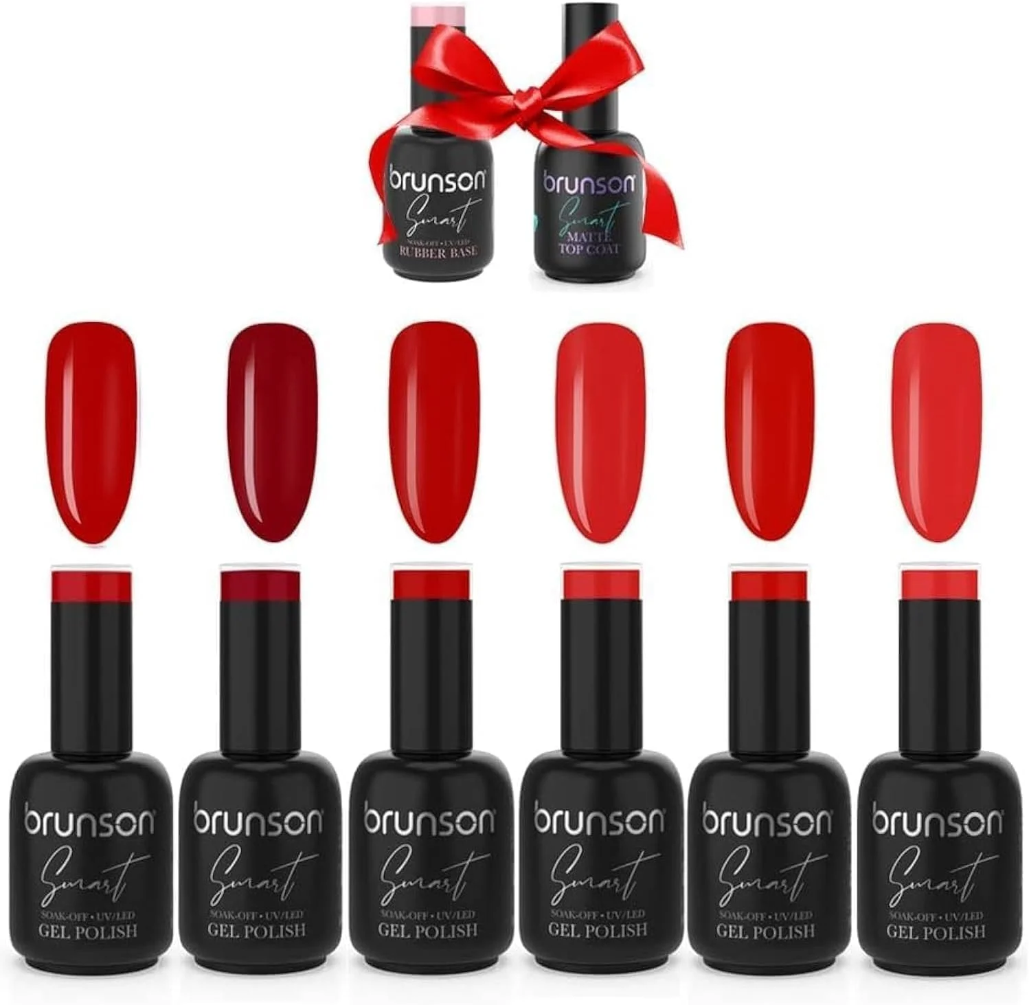 ست لاک ژل برونسون، 6 رنگ لاک ژل قرمز، لاک ناخن UV LED، لاک ناخن 18 میلی لیتر شامل ژل پایه و ژل تاپ کت