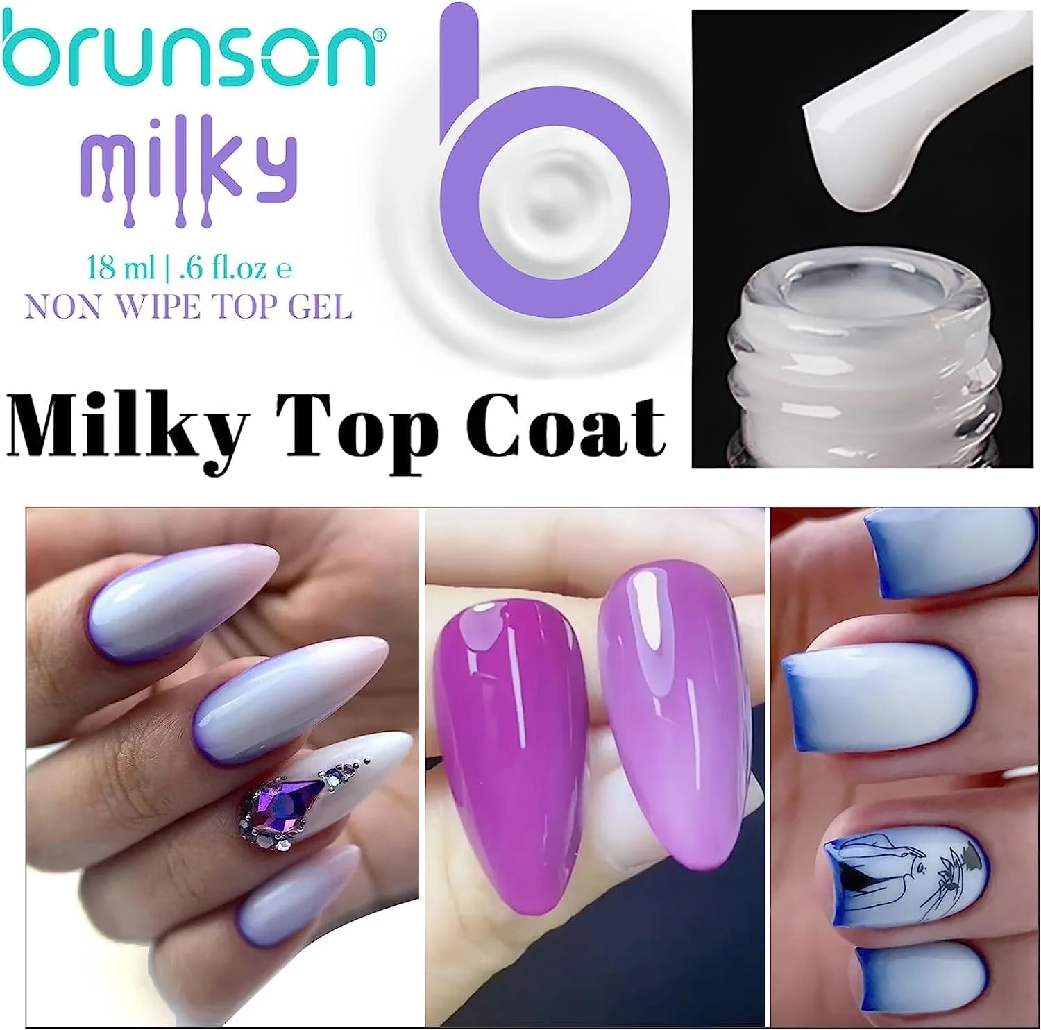 لاک ژل تاپ کت شیری برانسون، لاک ژل تاپ کت 18 میلی لیتر، لاک ژل تاپ کت بدون پد LED/UV، ست لاک ژل