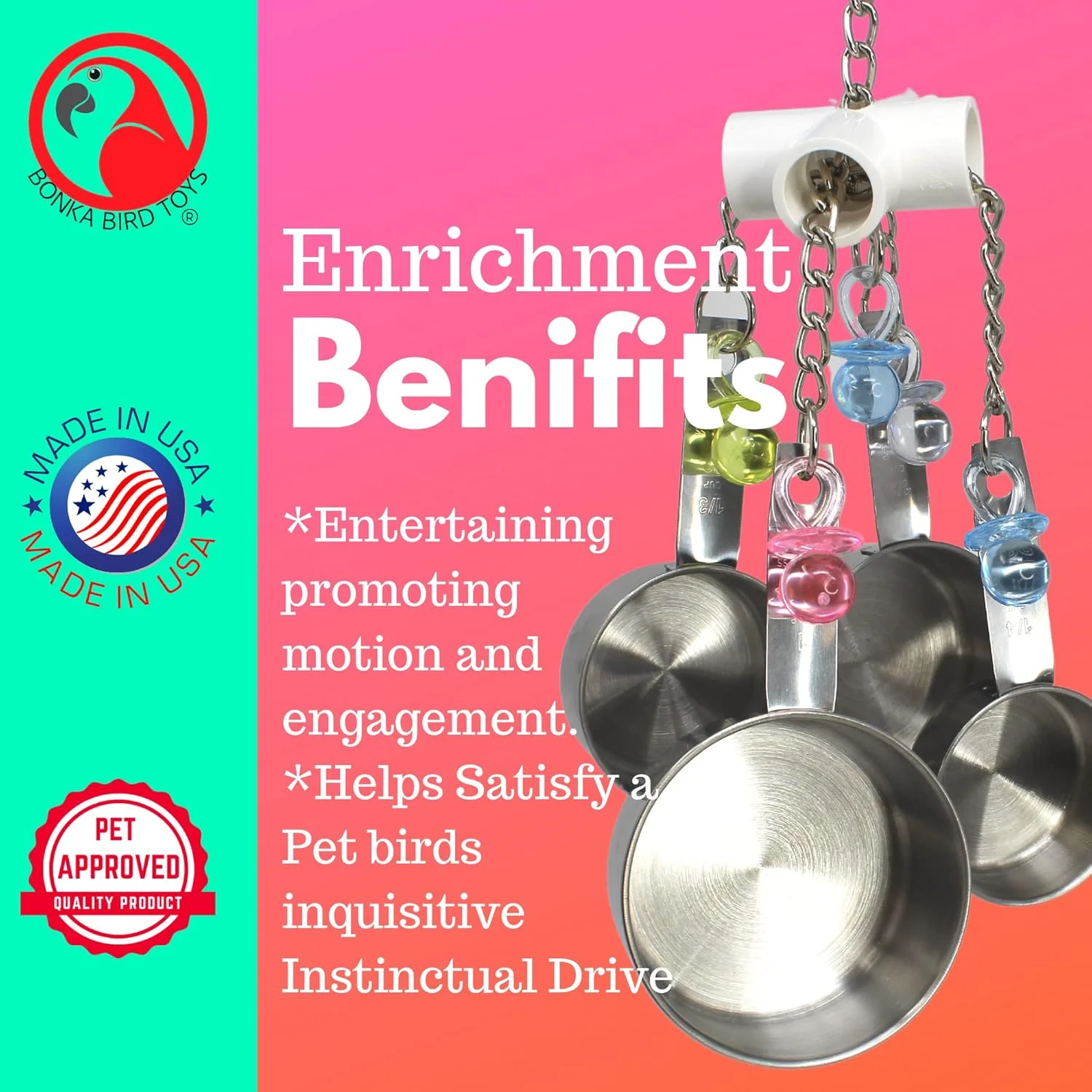 اسباب بازی طوطی Bonka Bird Toys مدل Clacker مناسب قفس طوطی خاکستری آفریقایی، آمازون، کانور و کاکادو اسباب بازی طوطی Bonka Bird Toys مدل Clacker مناسب قفس طوطی خاکستری آفریقایی، آمازون، کانور و کاکادو