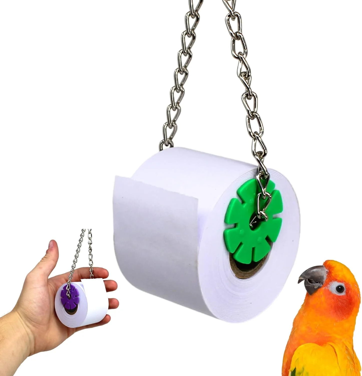 اسباب بازی پرندگان Bonka Bird Toys 2310 Mini Shred Roller، رول کاغذی جویدنی آویزان برای جستجوی غذا، دیسک های پلاستیکی، مناسب برای عروس هلندی، مرغ عشق، کانور و سایر پرندگان با اندازه مشابه
