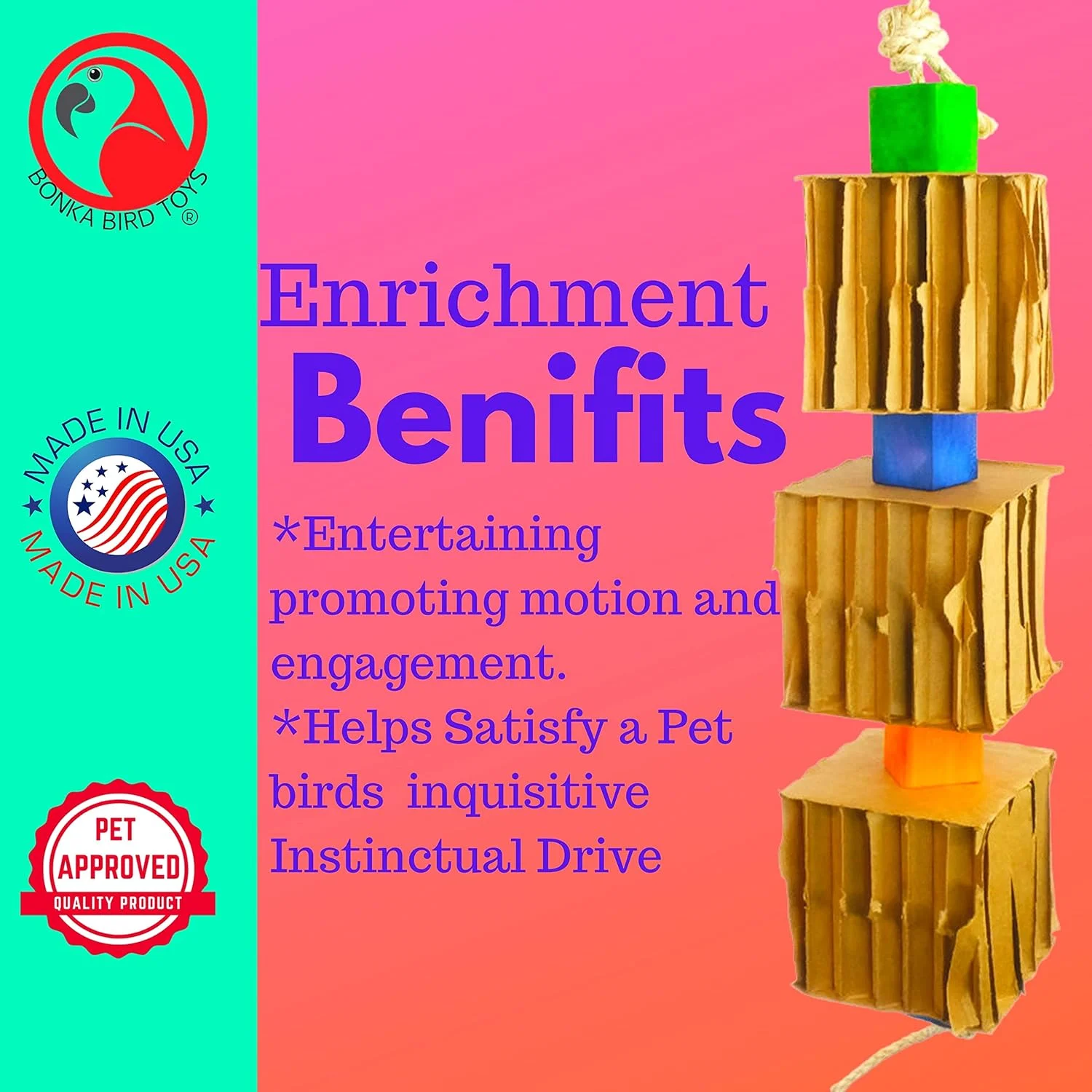 اسباب بازی پرنده بزرگ سه تایی بلوک و مکعب Bonka Bird Toys 3749، مناسب برای طوطی خاکستری آفریقایی آمازون اسباب بازی پرنده بزرگ سه تایی بلوک و مکعب Bonka Bird Toys 3749، مناسب برای طوطی خاکستری آفریقایی آمازون