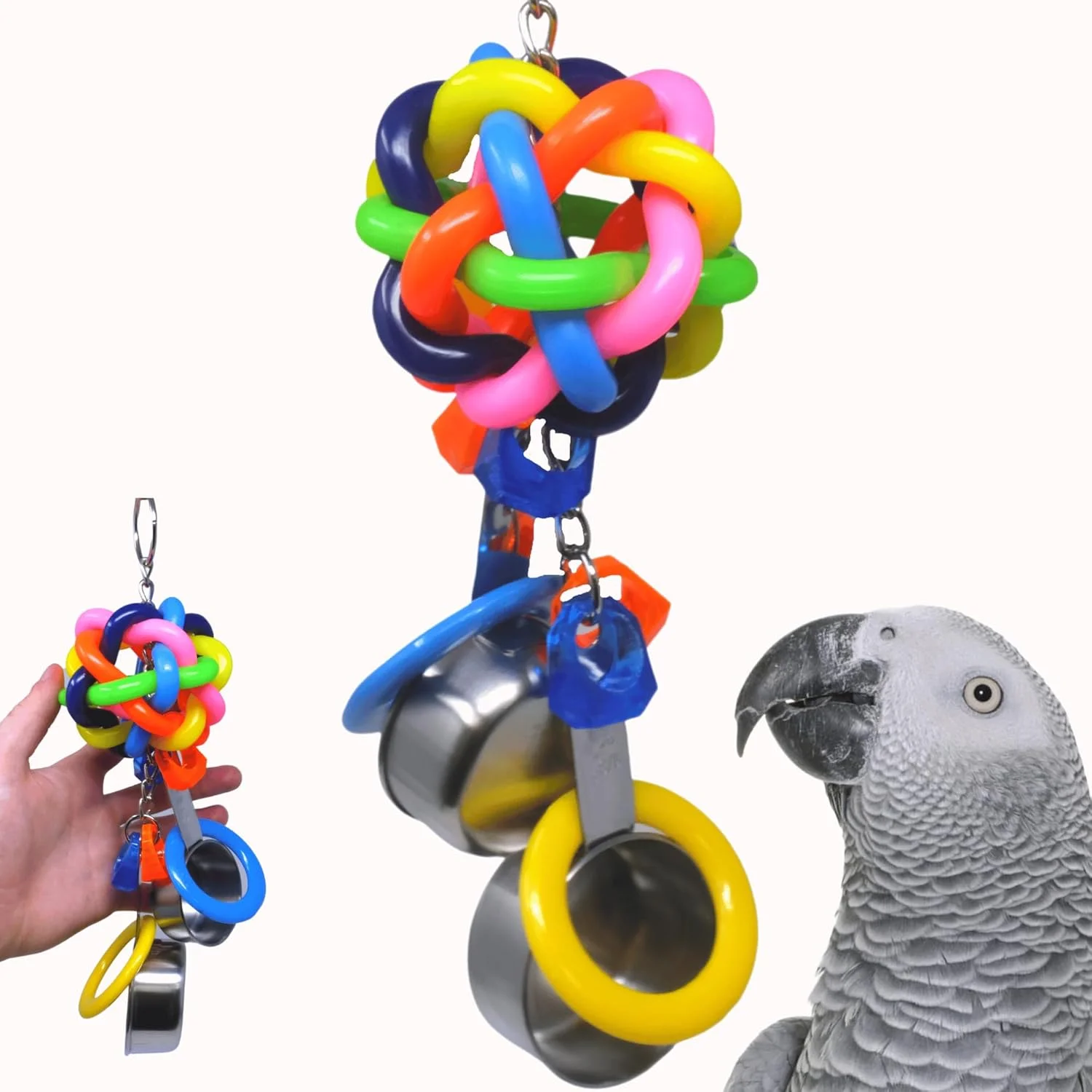اسباب بازی پرنده بونکا مدل 1595 حلقه قابلمه ای، فولاد ضد زنگ بادوام، لاستیک و اکریلیک، مناسب طوطی، ماکائو، کاسکو و پرندگان قوی