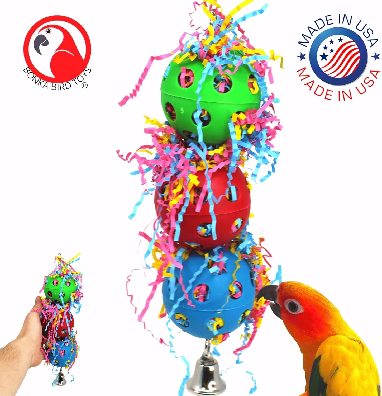 اسباب بازی توپ پر کردنی بونکا مدل 1088 مناسب قفس طوطی، کاسکو و آمازون