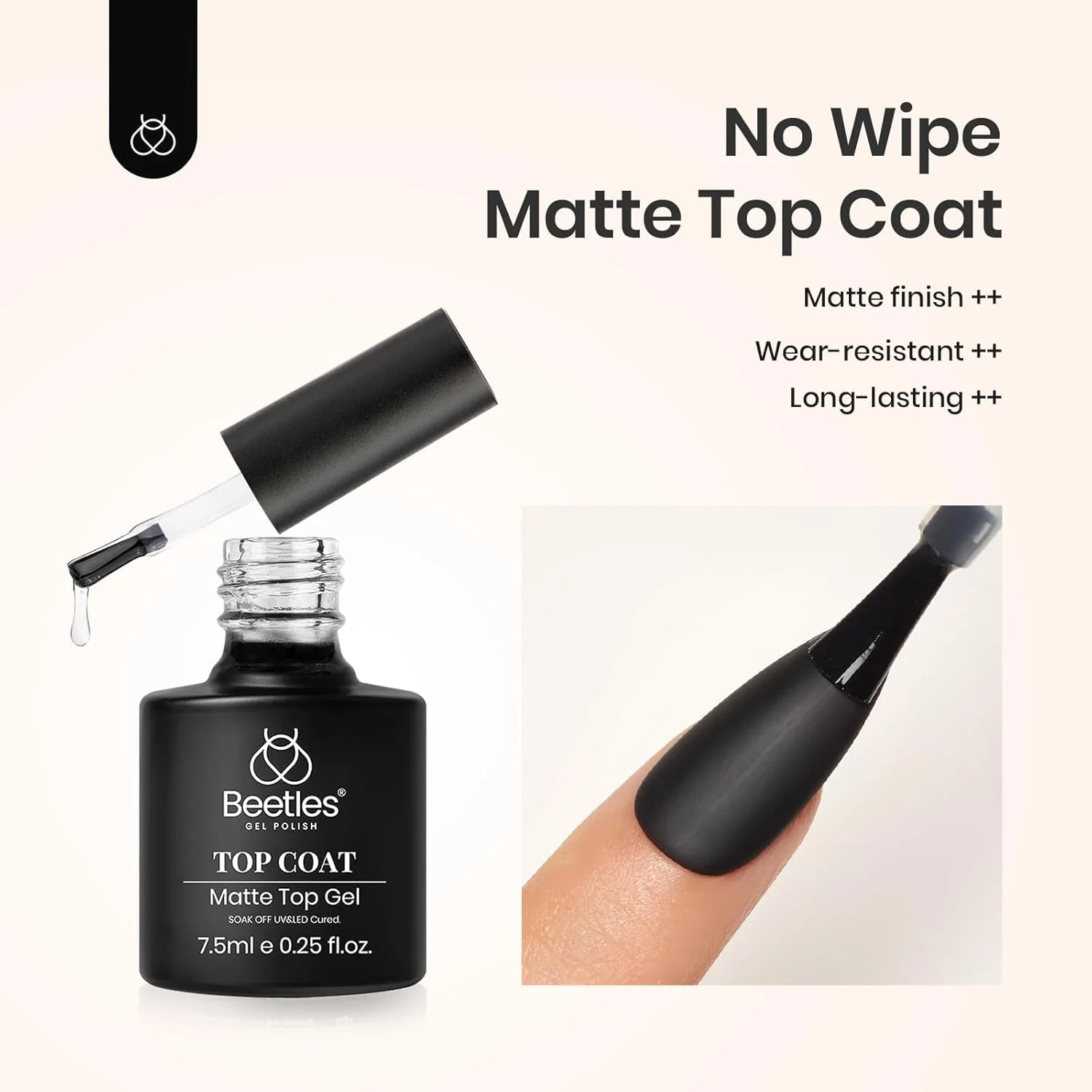 لاک ژل ناخن بیتلز مدل es - تاپ کت مات بدون نیاز به دستمال، پوشش مات ناخن، شفاف 7.5 میلی لیتر، خیساندن در لاک پاک کن، مناسب طراحی ناخن، مانیکور، سالن، کیت ناخن DIY