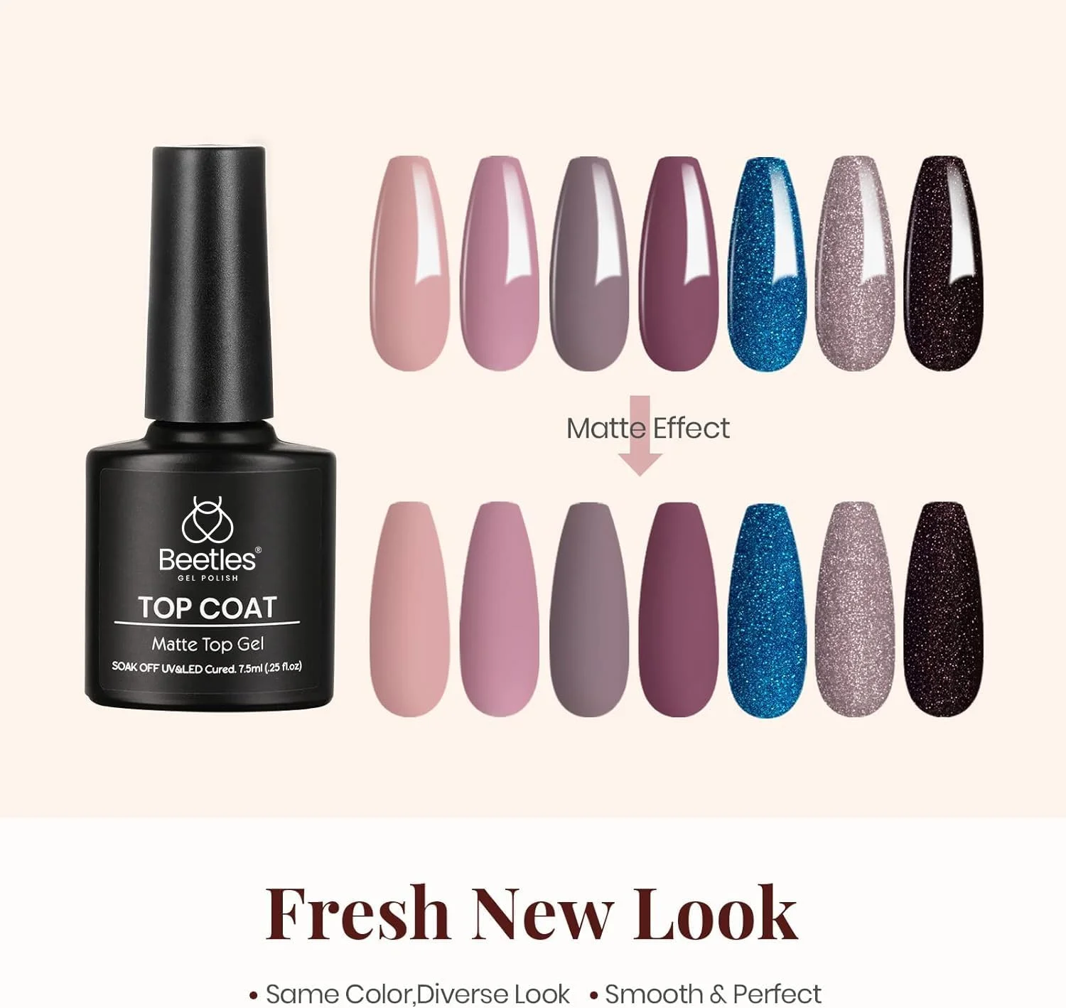 مجموعه لاک ژل مات و براق بیتلز - لاک ژل بیس کت، تاپ کت بدون نیاز به دستمال، براق و ماندگاری بالا، قابل برداشتن با خیساندن در استون، UV LED، حجم 7.5 میلی لیتر مجموعه لاک ژل مات و براق بیتلز - لاک ژل بیس کت، تاپ کت بدون نیاز به دستمال، براق و ماندگاری بالا، قابل برداشتن با خیساندن در استون، UV LED، حجم 7.5 میلی لیتر