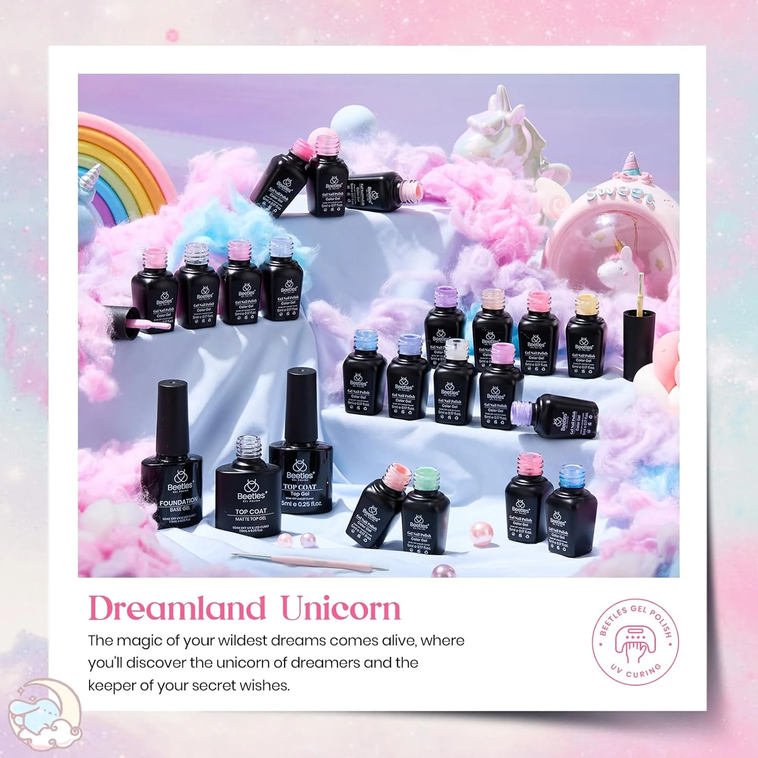 لاک ژل بیتلز 23 عددی پاستیلی صورتی آبی بنفش آفتاب پرست مرواریدی صدفی اکلیلی با 3 عدد بیس کت مات و براق و برس دو طرفه، مناسب طراحی ناخن و هدیه ولنتاین