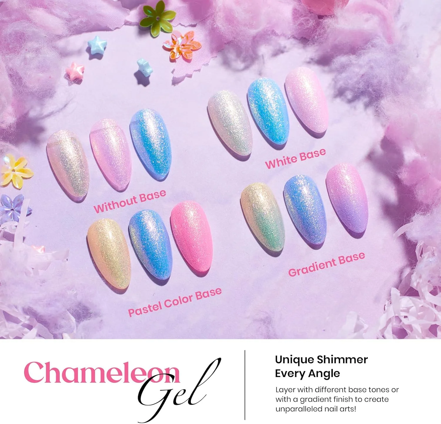 لاک ژل بیتلز 23 عددی پاستیلی صورتی آبی بنفش آفتاب پرست مرواریدی صدفی اکلیلی با 3 عدد بیس کت مات و براق و برس دو طرفه، مناسب طراحی ناخن و هدیه ولنتاین