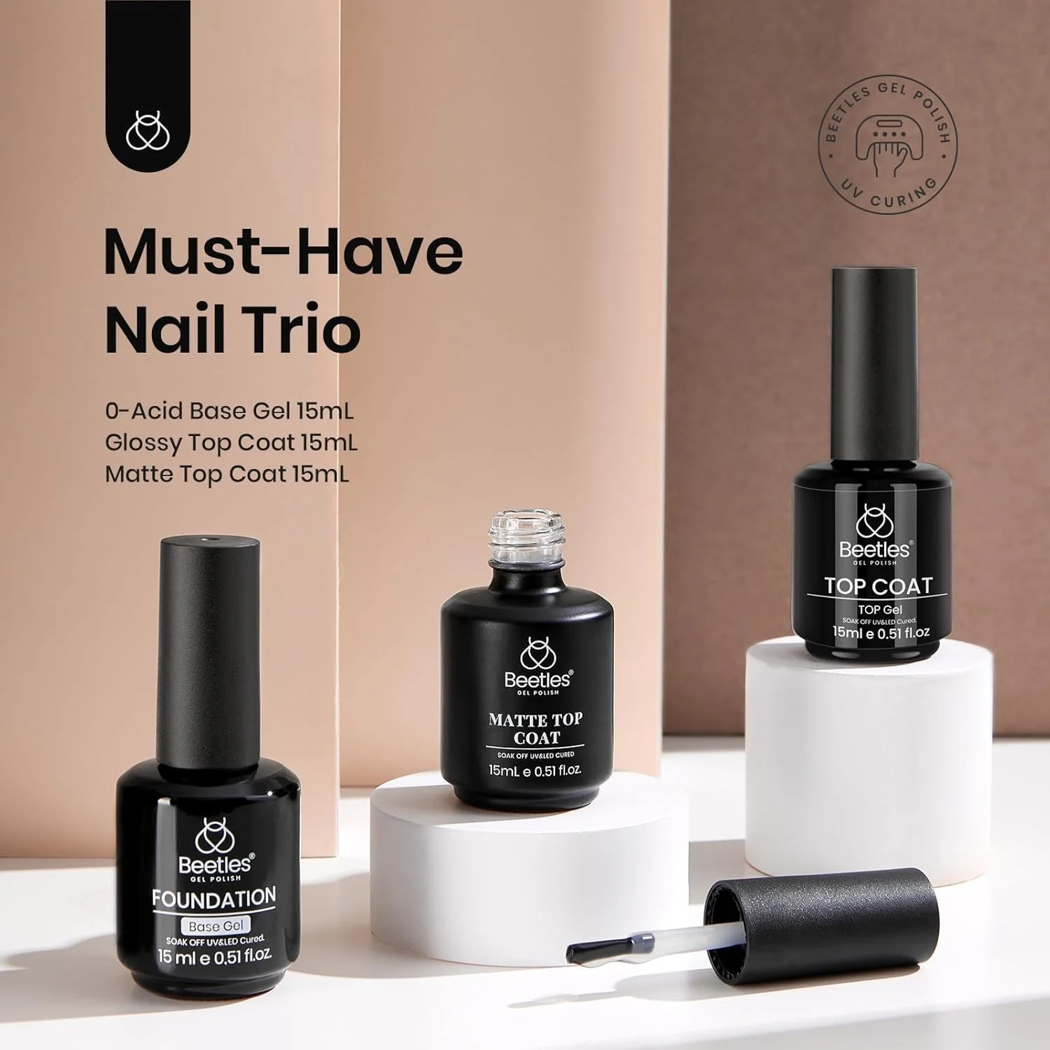 مجموعه لاک ژل پایه و تاپ کت بیتلز، 3 عدد 15 میلی لیتر، ژل پایه، تاپ کت ژل بدون نیاز به دستمال، کت مات، پوشش براق و ماندگاری طولانی، خیساندن، طراحی هنر ناخن با ژل لامپ LED