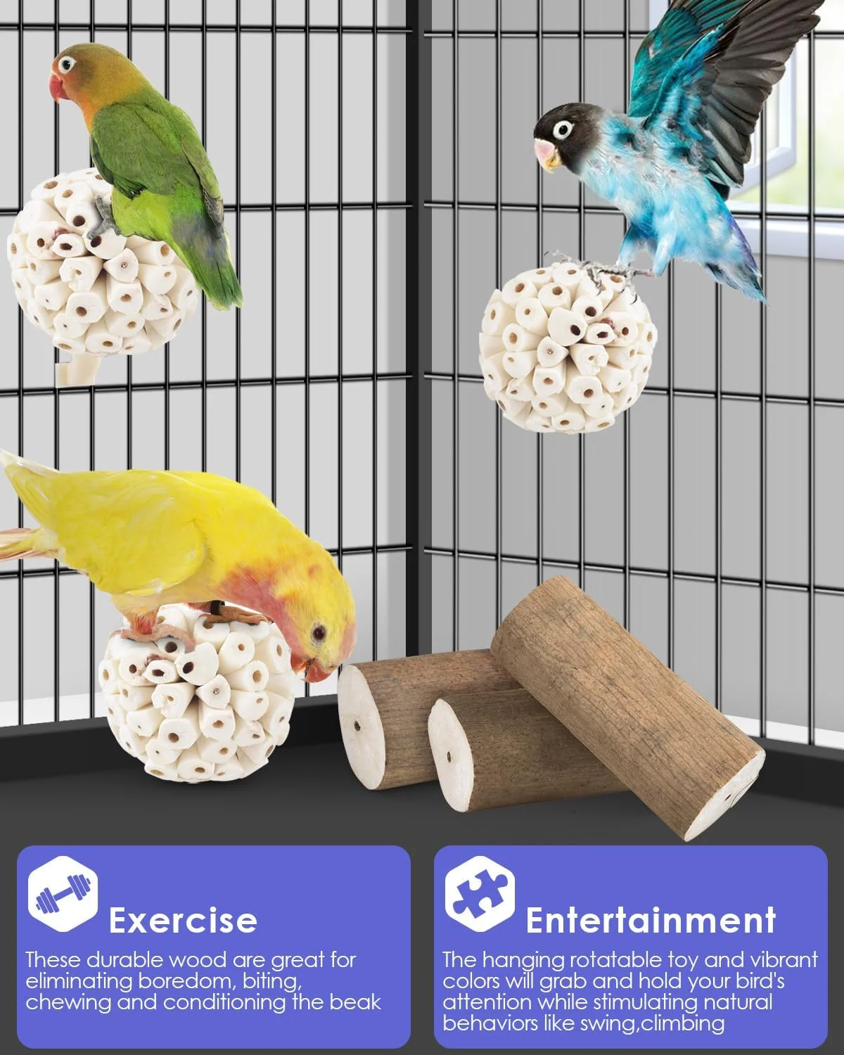 بیساپ مجموعه 7 عددی اسباب بازی کوچک طوطی، توپ های سولای طبیعی، چوب های سولای پوست، اسباب بازی جویدنی طوطی، توپ های پایی پرنده برای عروس هلندی، کانور، کاکادو، مرغ عشق، فنچ، قفس طوطی، اسباب بازی های گاز گرفتنی