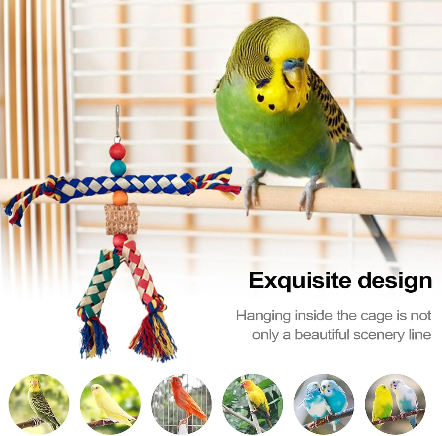 اسباب بازی پرندگان برای طوطی ها - طناب رنگارنگ جستجوگر غذا برای عروس هلندی - طناب جویدنی بازی تعاملی قفس پرندگان برای عروس هلندی، کوتورا، باجی و پریکیتو