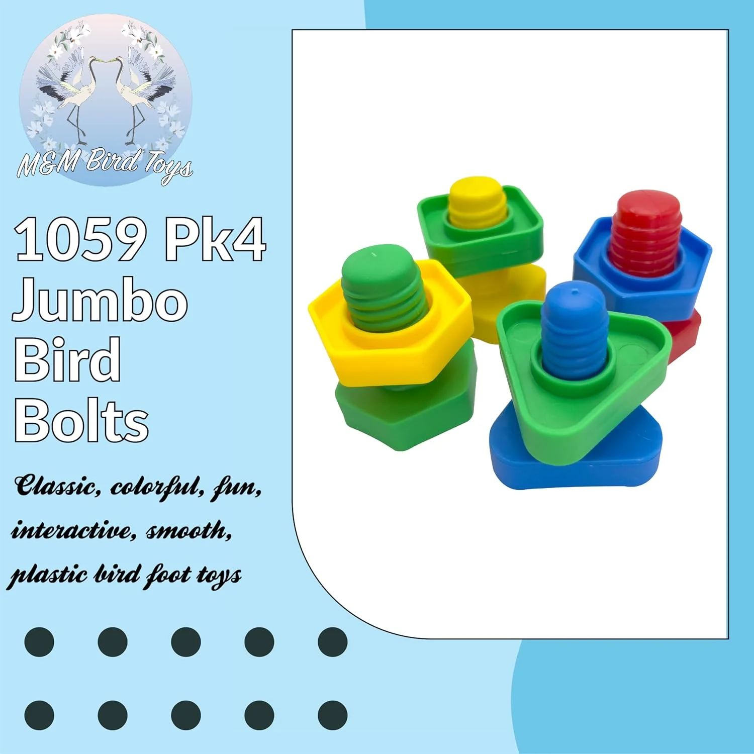 پیچ و مهره های جامبو پرندگان مدل 1059 بسته 4 عددی، اسباب بازی های M&M Bird Toys، قطعات بادوام و متنوع برای منقار و پنجه پرندگان، مناسب برای طوطی های خاکستری آفریقایی، کاکادو، آمازون، ماکائو و طوطی های متوسط پیچ و مهره های جامبو پرندگان مدل 1059 بسته 4 عددی، اسباب بازی های M&M Bird Toys، قطعات بادوام و متنوع برای منقار و پنجه پرندگان، مناسب برای طوطی های خاکستری آفریقایی، کاکادو، آمازون، ماکائو و طوطی های متوسط