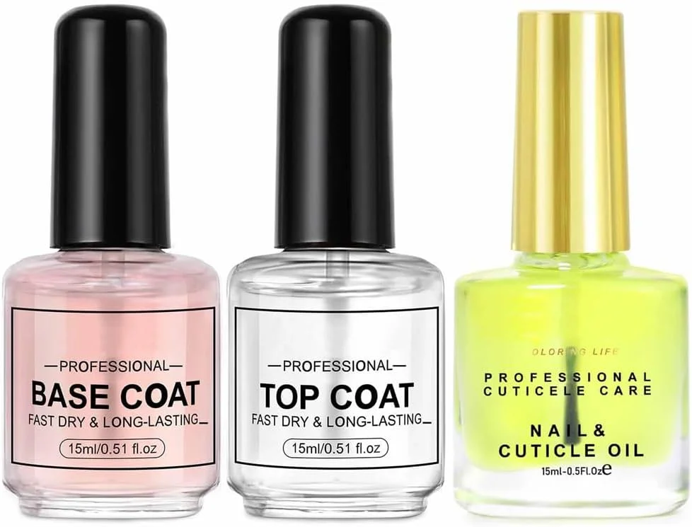 ست لاک خشک‌شونده سریع، بیس کت Azonee، تاپ کت و روغن کوتیکول، 15 میلی‌لیتر، براق، ماندگاری بالا، خشک‌شونده در هوا، غیر ژلی، عالی برای مانیکور خانگی