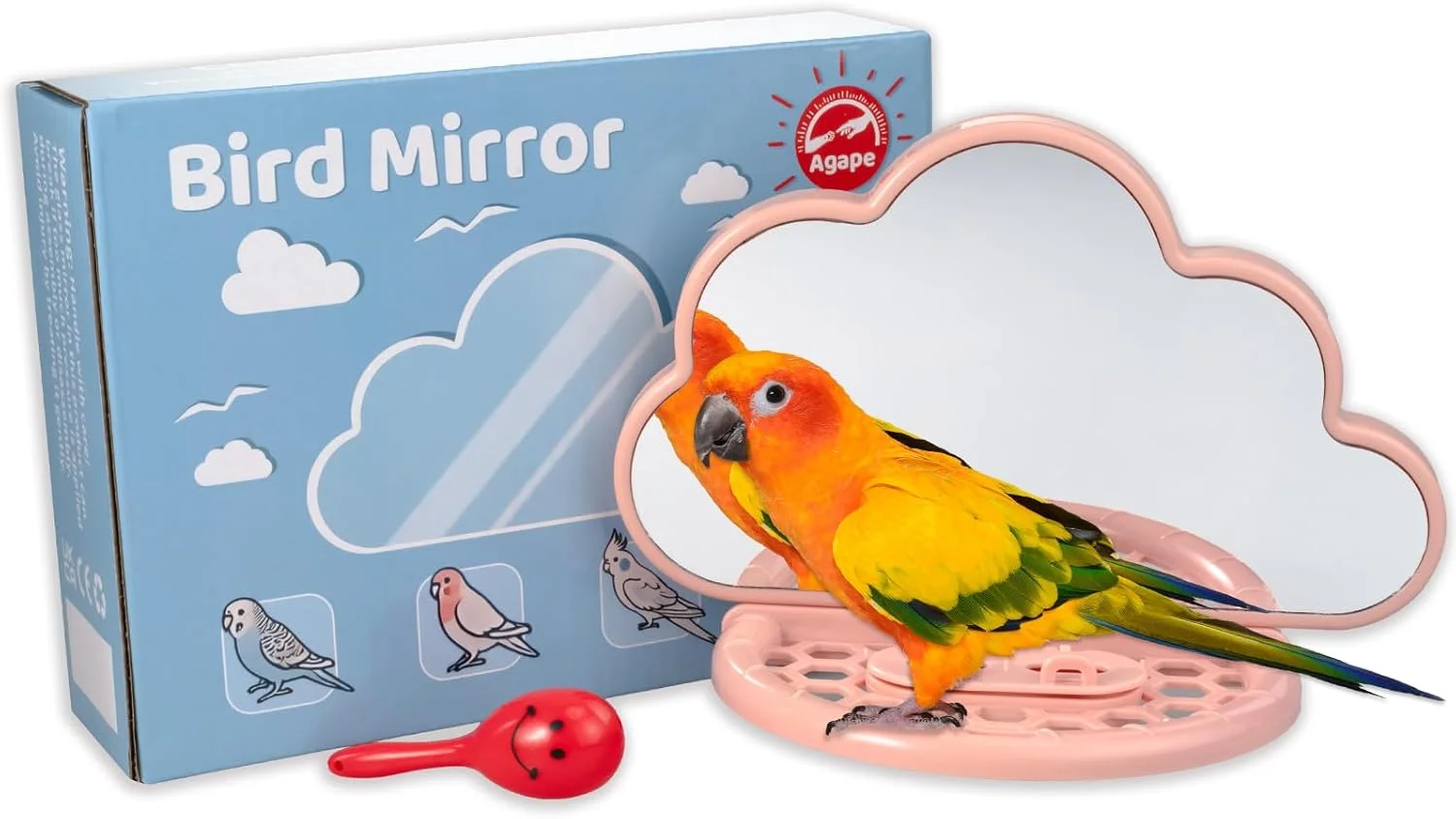 آینه پرنده Agape Bird برای قفس، اسباب بازی های پرنده با نشیمنگاه و تغذیه کننده آهسته برای صرف انرژی، تاب کوچک طوطی، اسباب بازی های تعاملی برای عروس هلندی، مرغ عشق، پاراکیت، کانور، فنچ و باجریگار