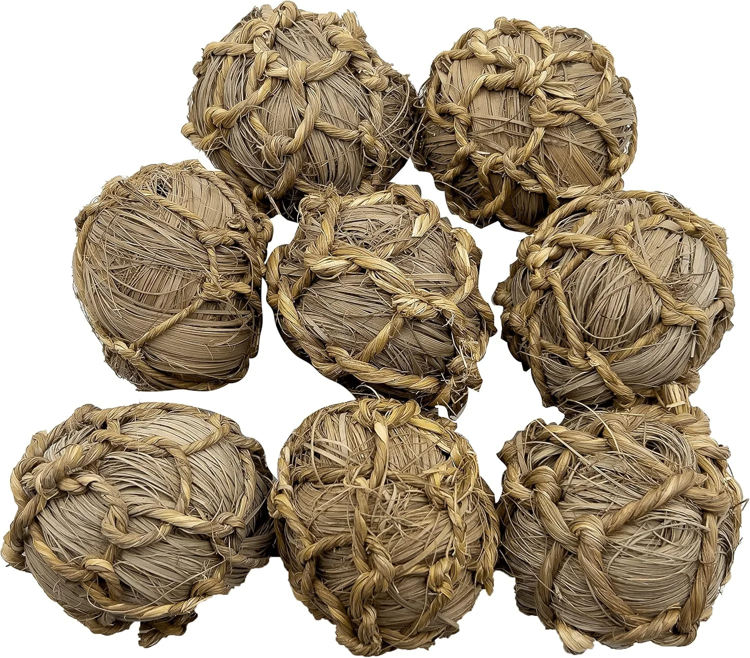 توپ های جویدنی حصیری 5018 Pk8 - اسباب بازی های طبیعی دست بافت برای جستجو و جویدن طوطی ها - اسباب بازی های خرد شدنی برای پای پرندگان - اسباب بازی های غنی سازی و قفس برای پرندگان کوچک و متوسط ​​- ساخته شده با نوارهای علف دریایی طبیعی