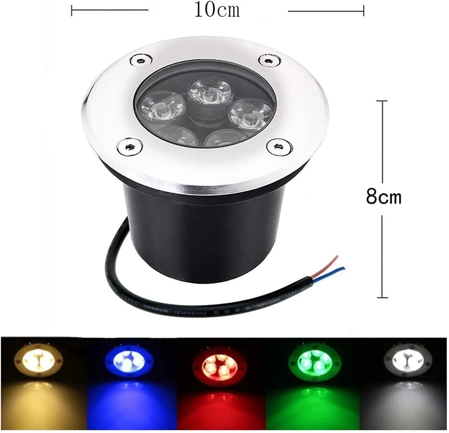 چراغ زیرزمینی ال ای دی 5 وات چراغ توکار DC12/24V AC85-265V IP67 ضد آب روشنایی فضای باز برای باغ حیاط منظره نور دفنی، 7 رنگ (سبز 5 وات)