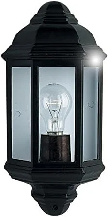 چراغ دیواری فضای باز Searchlight مدل Trapani، آلومینیوم دایکاست مشکی، نیم فانوس با پنل شیشه ای شفاف / حداکثر 1 عدد لامپ پیچی 60 وات