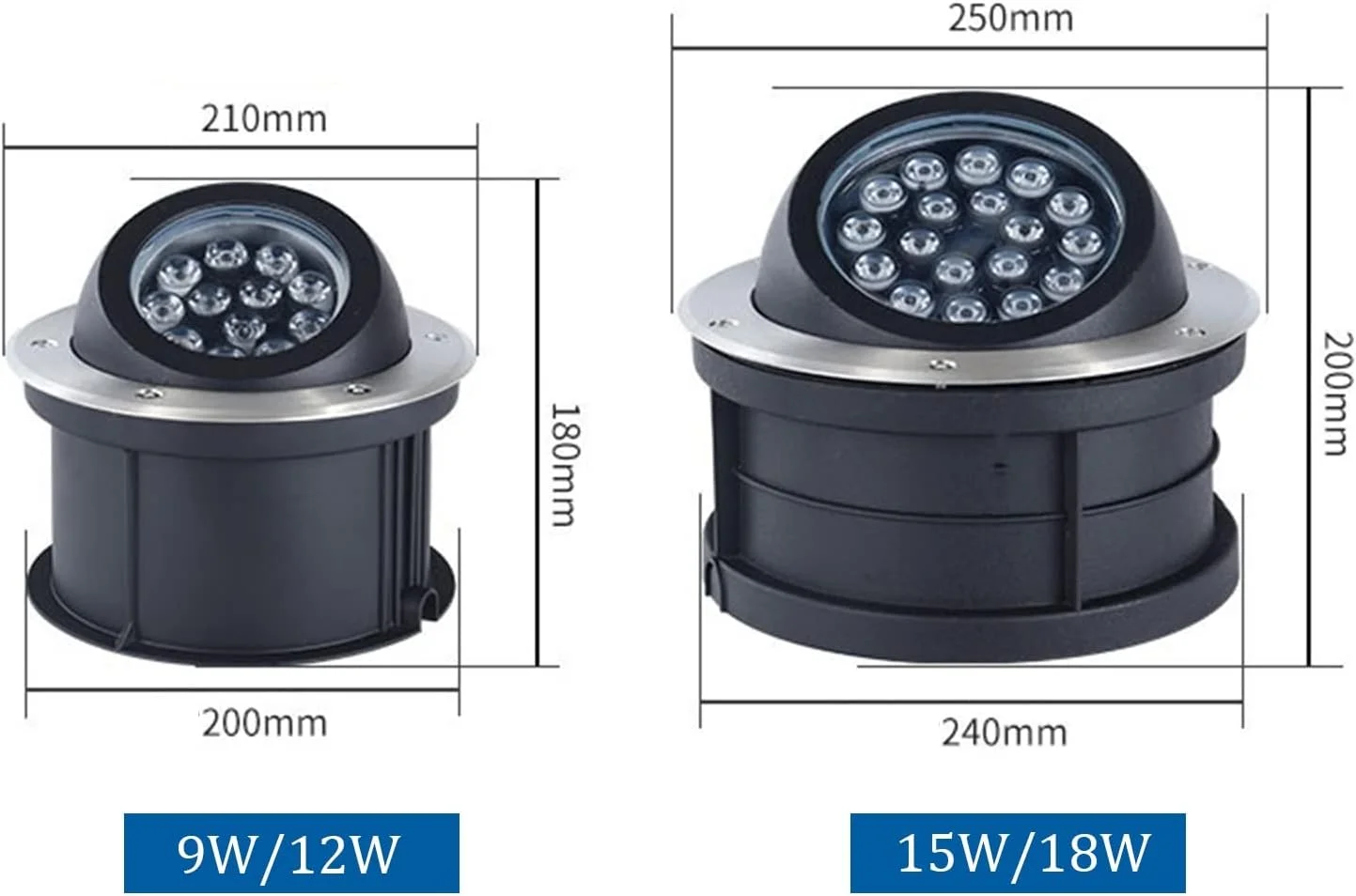 چراغ های توکار LED بیرونی، چراغ زیرزمینی 12/24 ولت ولتاژ پایین، چراغ های عرشه ضد آب IP67، نورپردازی محوطه باغ برای چمن، مسیر (سفید 12 وات)
