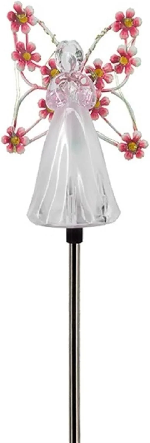 چراغ های حیاطی خورشیدی طرح فرشته، چراغ LED تزئینی باغ، چراغ چمن، چراغ های ضد آب محوطه سازی فضای باز برای حیاط، مسیر، چراغ یادبود کریسمس (صورتی)