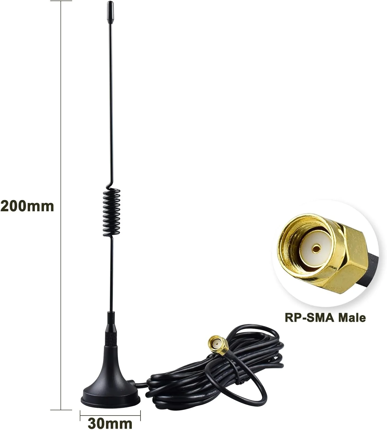 آنتن YOTENKO 1090Mhz RPSMA Male 900-1900 Mhz با کابل 3 متری و پایه مغناطیسی برای ردیابی و نظارت هواپیما ADS-B (بدون پین در مرکز اتصال)