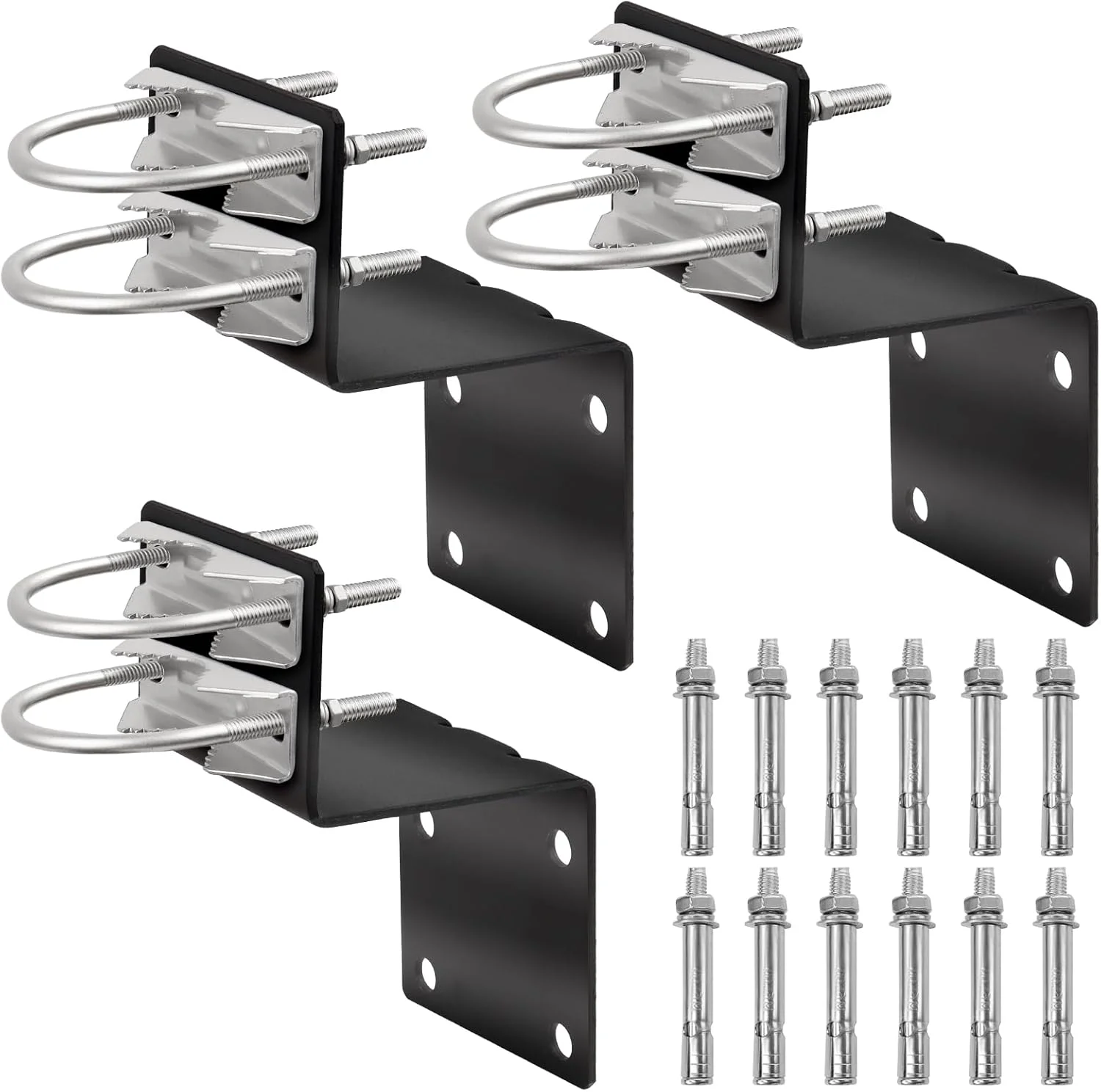 کیت نصب آنتن XRDS-RF، براکت نصب میله با پوشش مشکی با بست دوتایی U شکل و براکت فک V برای نگهدارنده میله آنتن بیرونی خانه، 3 ست