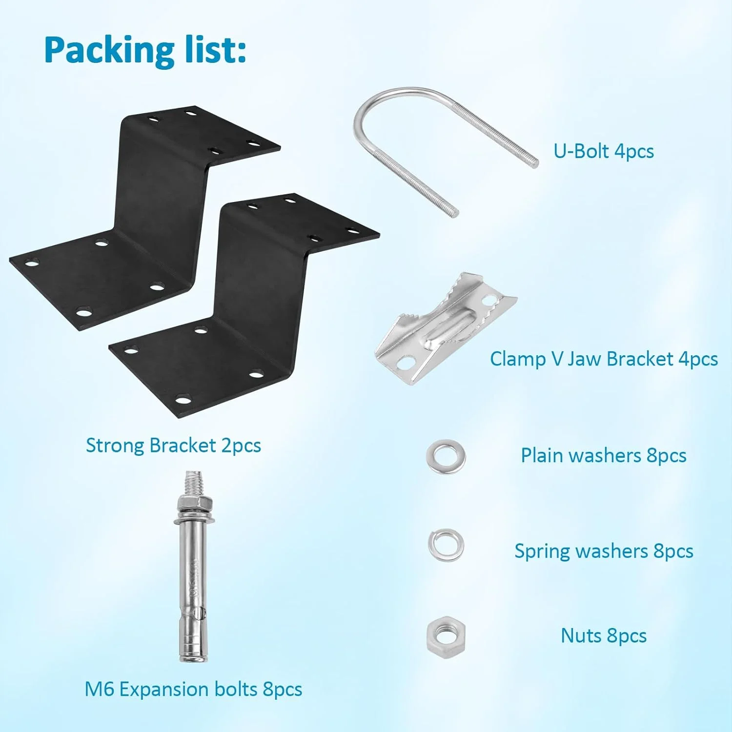 کیت نصب آنتن XRDS-RF، براکت نصب میله با پوشش مشکی با بست دوتایی U شکل و براکت فک V برای نگهدارنده میله آنتن بیرونی خانه، 3 ست