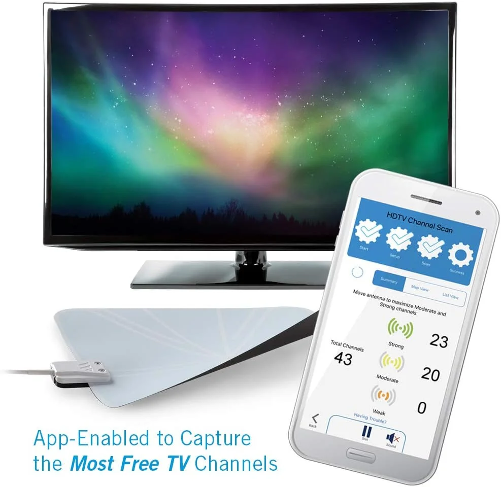 آنتن داخلی HDTV Winegard Flatwave Amped Pro با سیگنال‌سنج بلوتوث و کانال‌یاب یکپارچه، برد تا 96 کیلومتر