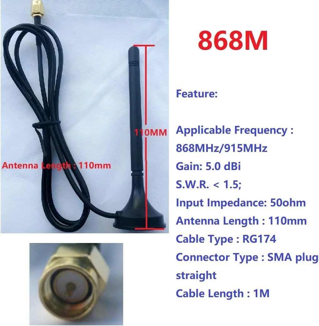 آنتن مکشی 5DBI 868M با امپدانس 50 اهم RG174 SMA نر صاف برای فرستنده و گیرنده بی سیم RT18A01 DTU RS485