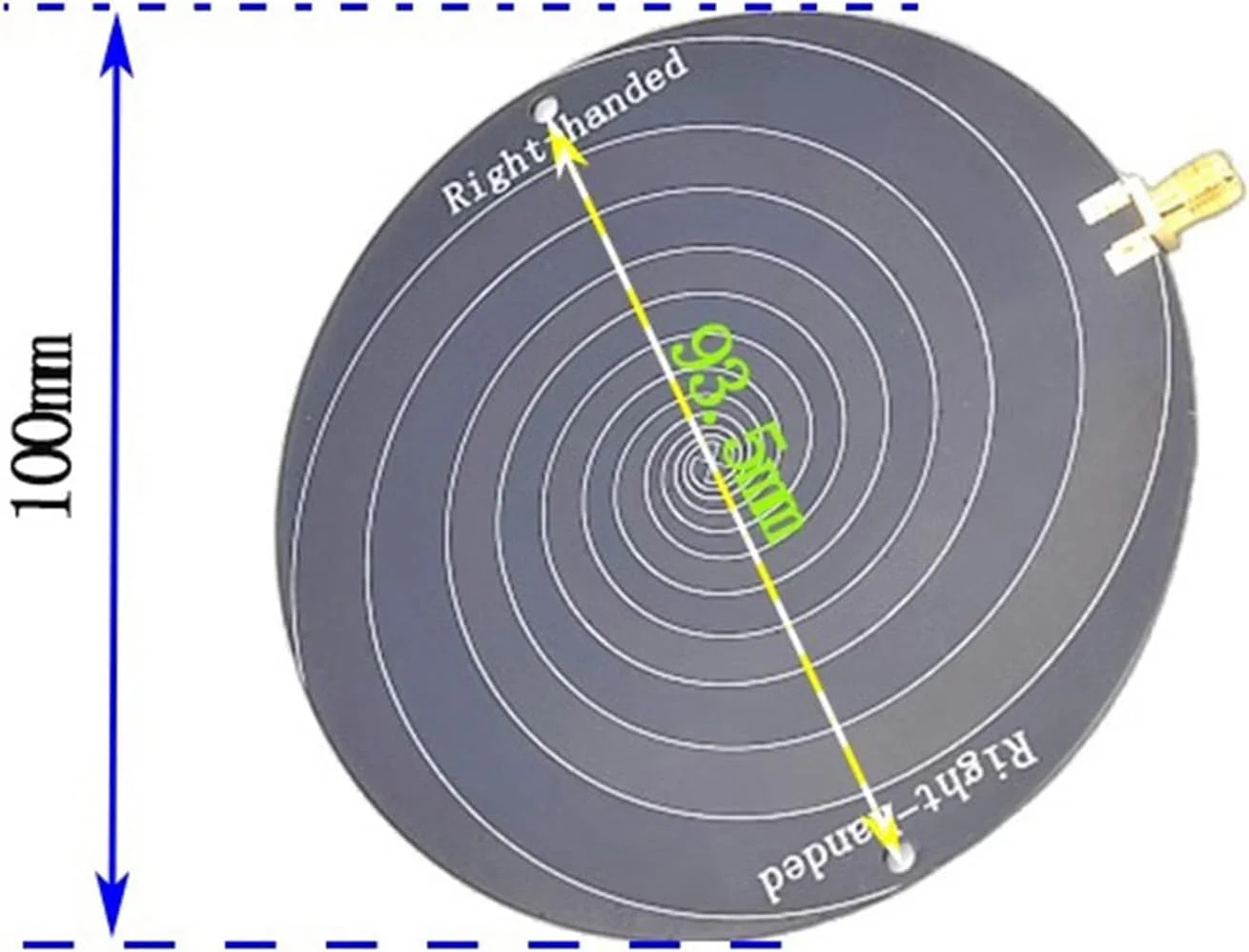 آنتن پلاریزه دایره ای فوق پهن باند HF RFID 0.51-10GHz آنتن مارپیچ زاویه مساوی پلاریزاسیون دایره ای چرخشی چپ/راست