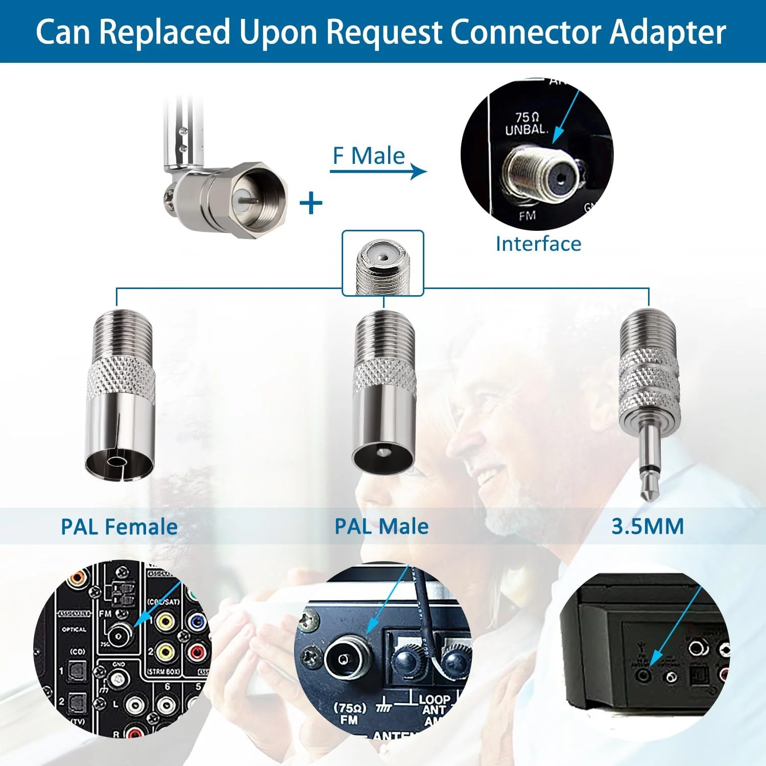 آنتن رادیویی تلسکوپی FM و DAB ووگنزک، 100 سانتی متری، 7 قسمتی، 75 اهم، آنتن داخلی DAB با کانکتور F-Type برای گیرنده استریو تلویزیون AM FM رادیو، سازگار با پاناسونیک یاماها انکیو دنون (2 عدد)