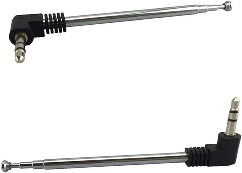 VizGiz بسته 2 عددی آنتن تلسکوپی رادیو FM AM 3.5 میلی متری، 4 قسمتی، آنتن تلسکوپی با کانکتور جک 1/8 اینچی، جمع شونده 8.5 سانتی متر - 25 سانتی متر برای تلفن همراه، بلندگوی بلوتوثی مینی رادیو پورت ANT