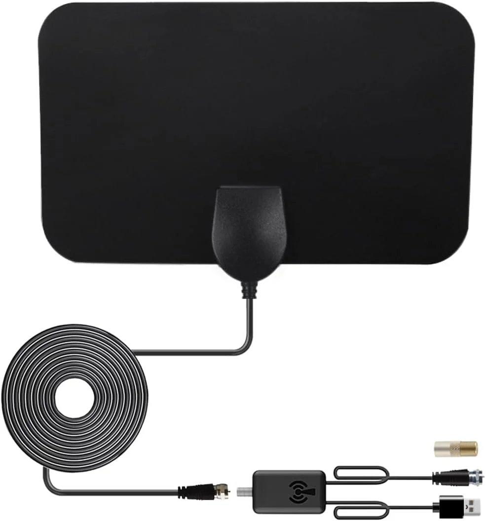 آنتن تلویزیون داخلی HDTV Vecys 10dBi، آنتن تلویزیون دیجیتال HD DVB-T2 با قابلیت نصب روی دیوار به همراه آداپتور F مادگی به TV نری، برد 80 مایل، آنتن مینی برای تلویزیون هوشمند، کابل کواکسیال RG174 3 متری، پشتیبانی از 1080p