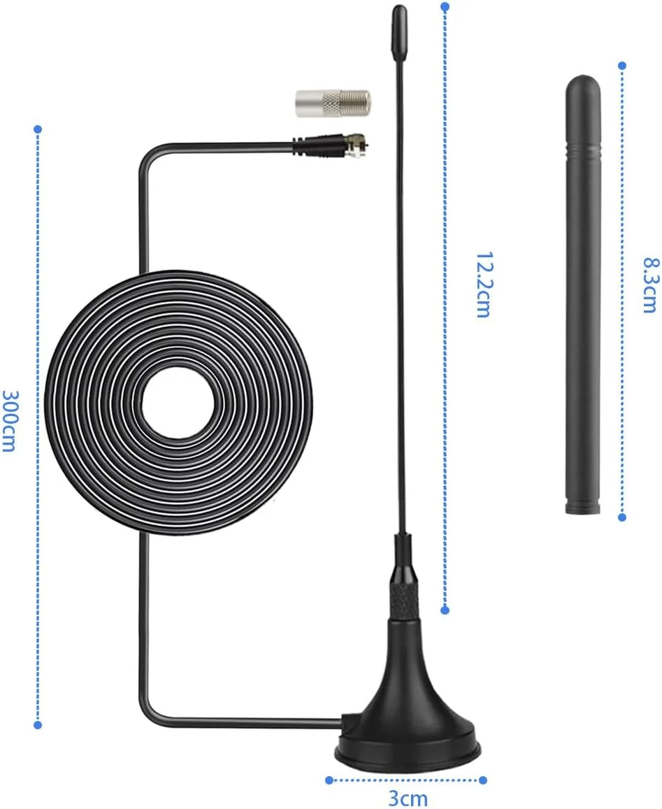 آنتن تلویزیون HDTV مدل Vecys DVB-T با قدرت 5dBi VHF UHF، آنتن تلویزیون کوچک با پایه مغناطیسی، آنتن داخلی تلویزیون تقویت شده 50 مایل برای کابل کواکسیال دیجیتال RG174 به طول 3 متر برای دستگاه های DVD DVB-T