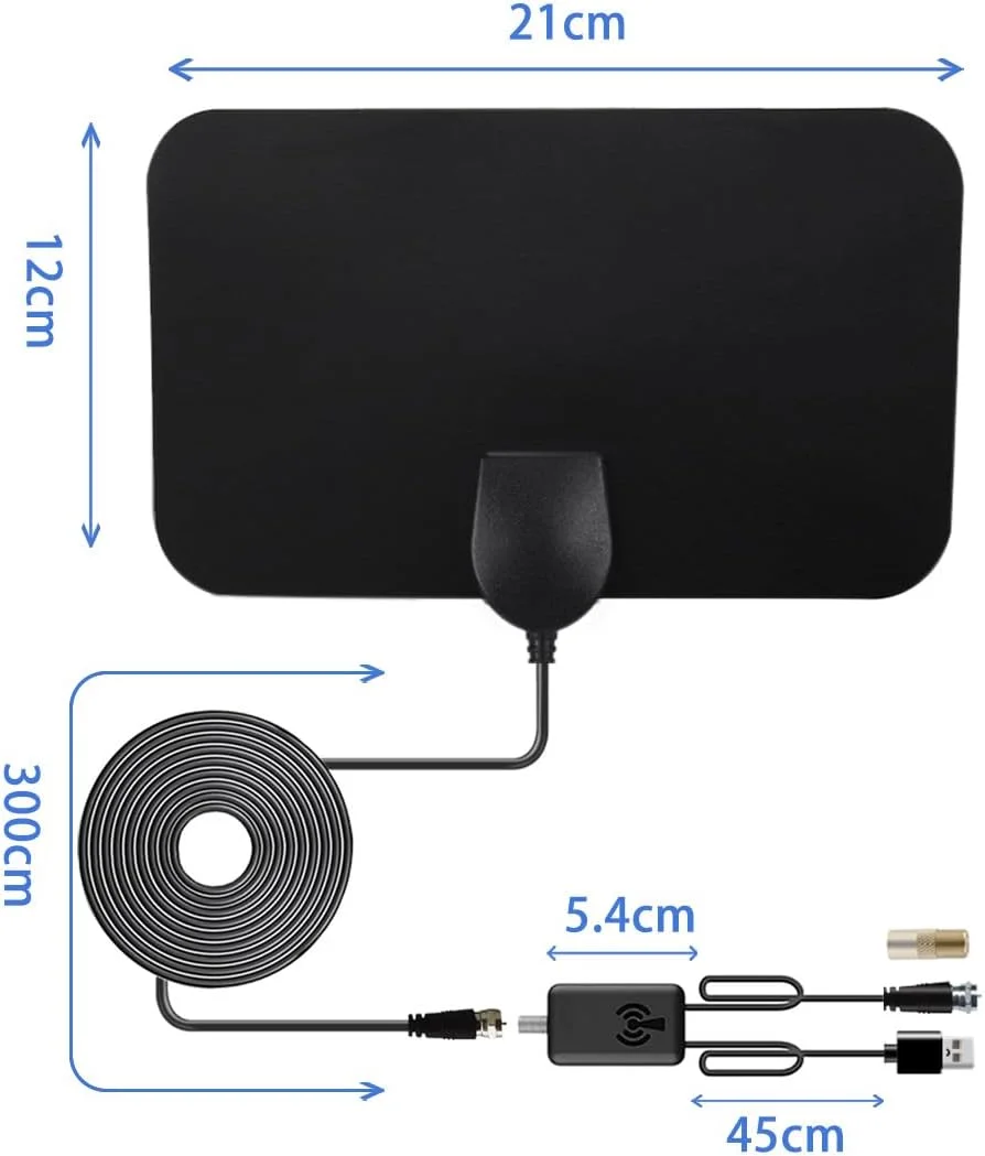 آنتن تلویزیون داخلی HDTV Vecys 10dBi، آنتن تلویزیون دیجیتال HD DVB-T2 با قابلیت نصب روی دیوار به همراه آداپتور F مادگی به TV نری، برد 80 مایل، آنتن مینی برای تلویزیون هوشمند، کابل کواکسیال RG174 3 متری، پشتیبانی از 1080p
