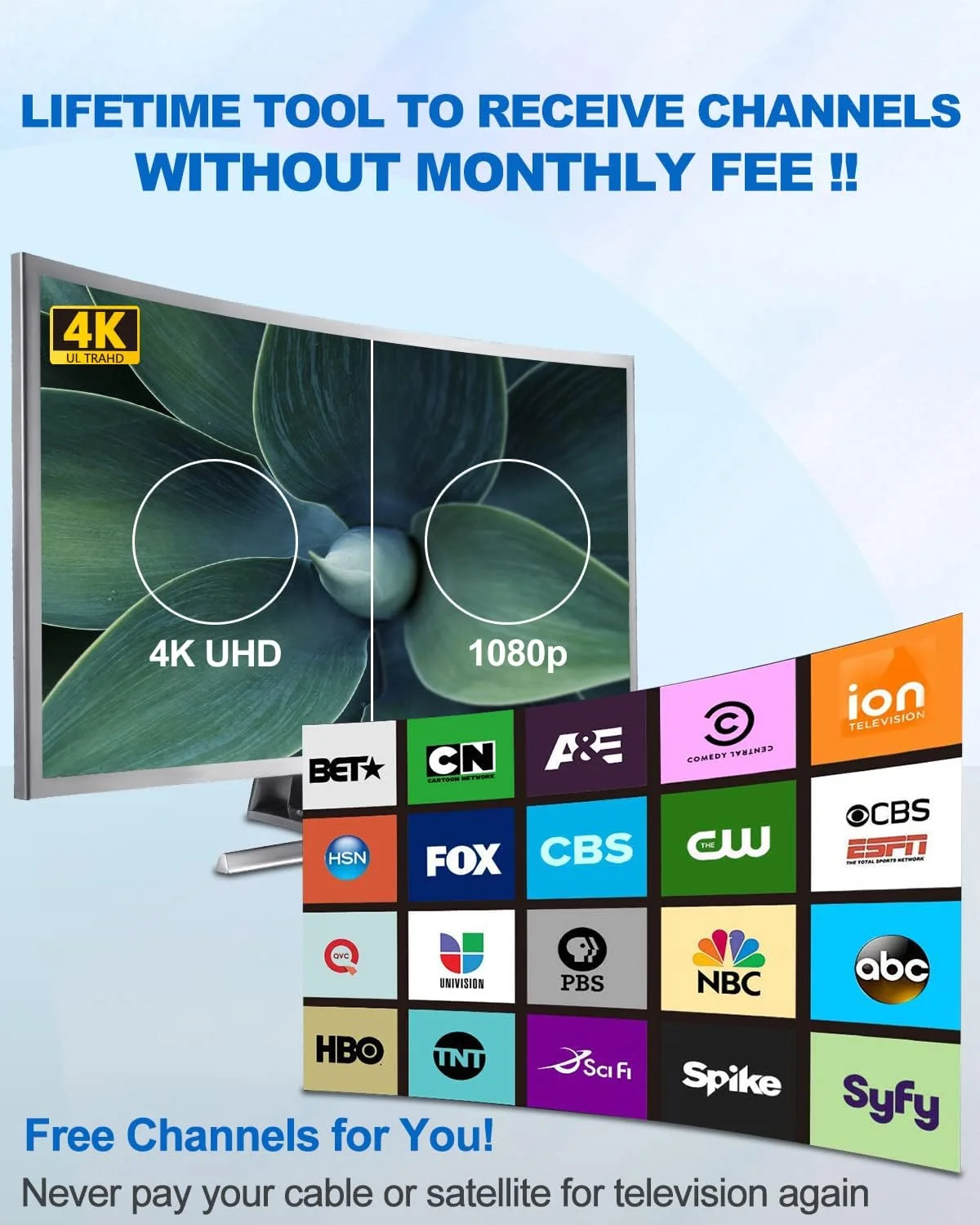 آنتن تلویزیون HDTV Vansky [ارتقا یافته 2019] - آنتن دیجیتال تقویت شده HD TV با برد 60-80 مایل، کانال های تلویزیونی محلی 4K HD VHF UHF Freeview با تقویت کننده سیگنال جداشدنی و کابل کواکسیال 16.5 فوتی