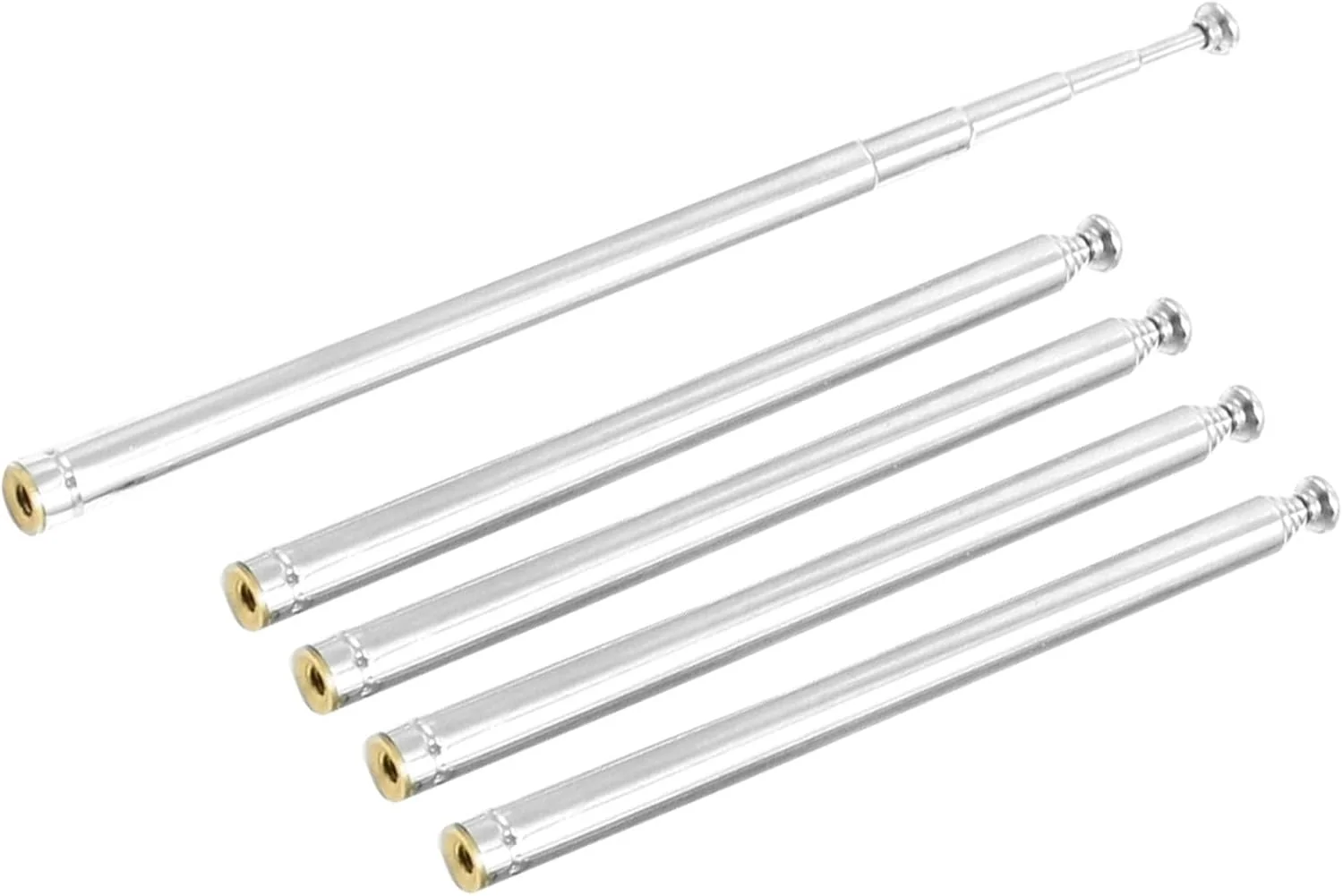 آنتن تلسکوپی 5 قسمتی uxcell sourcing map، طول 310 میلی متر (12 اینچ) برای رادیو AM FM، 5 عدد آنتن مخابراتی برای سینمای خانگی، رنگ نقره ای