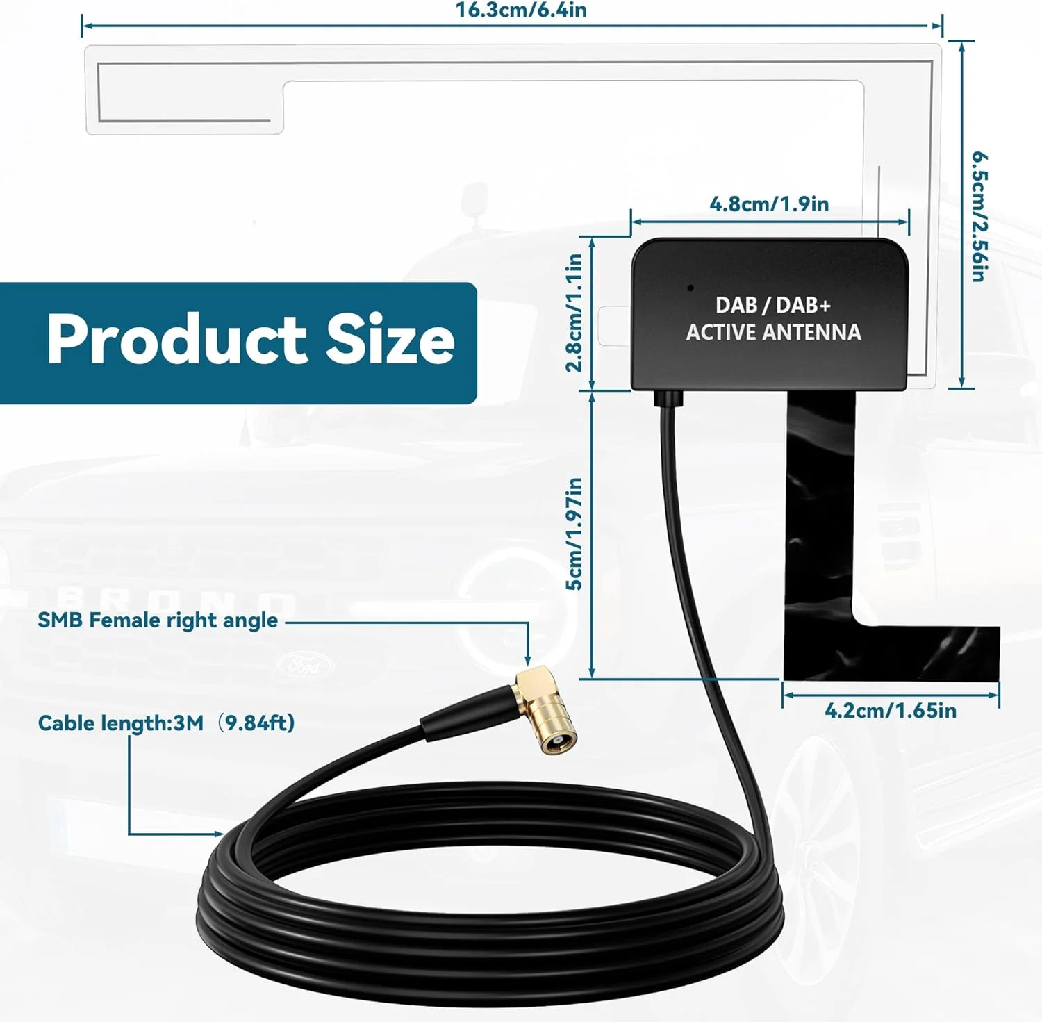 آنتن هوایی DAB TUOLNK، SMB مادگی با زاویه راست، آنتن رادیویی هوایی DAB خودرو، 3 متر، سازگار با رادیو خودرو پایونیر