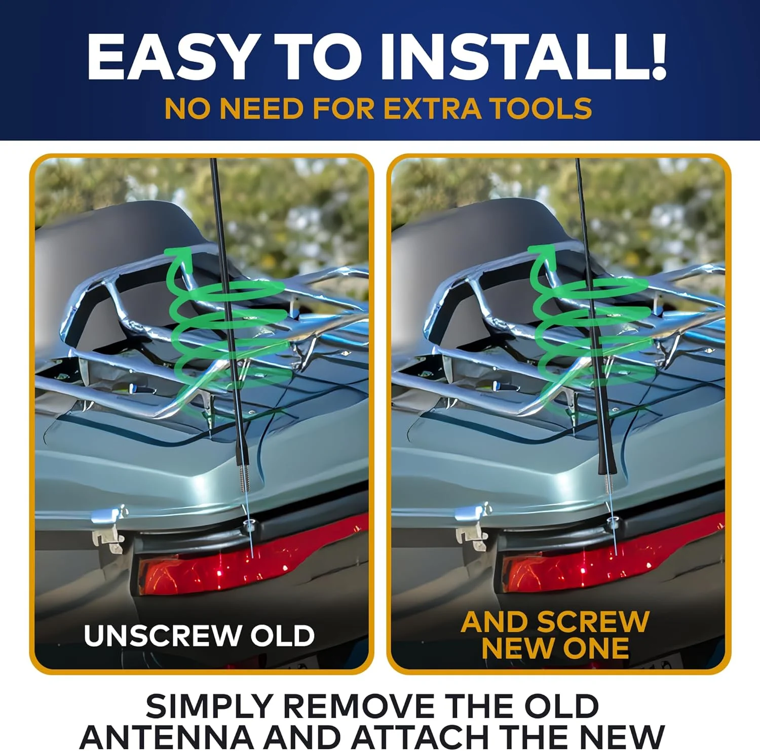 مجموعه 2 عددی آنتن فلزی کوتاه AM/FM/XM CB برای هارلی دیویدسون 16 اینچی