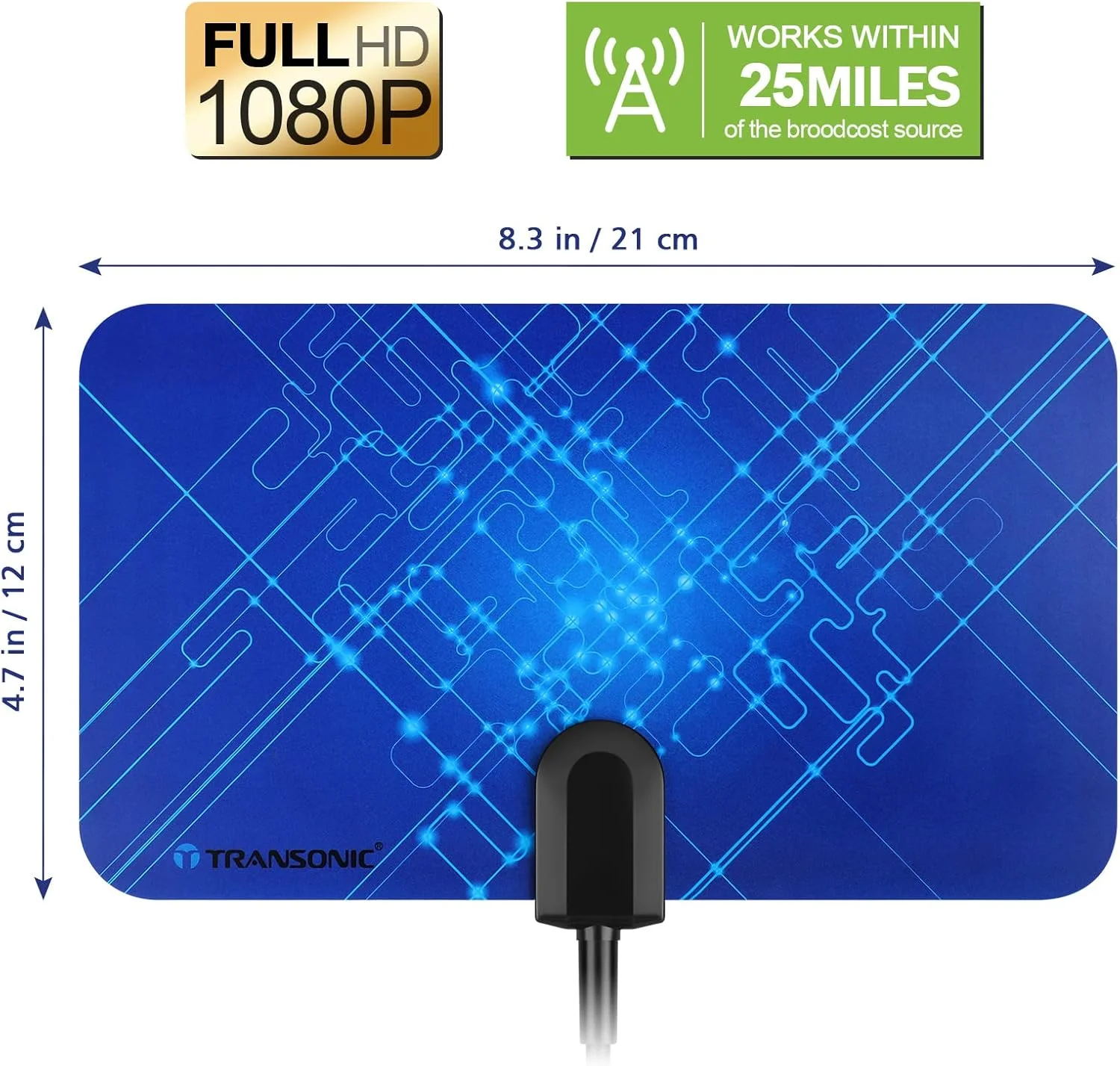 آنتن تلویزیون دیجیتال داخلی تخت T Transonic B100، گیرندگی 360 درجه، پشتیبانی از کانال های HD برای انواع تلویزیون دیجیتال