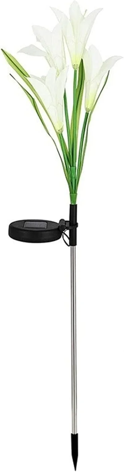 چراغ های حیاط PULTRT LED خورشیدی طرح گل لیلی، چراغ باغی تغییر رنگ دهنده، چراغ چمنی ضد آب شبیه سازی شده، دکوراسیون عروسی، چراغ محوطه (سفید)