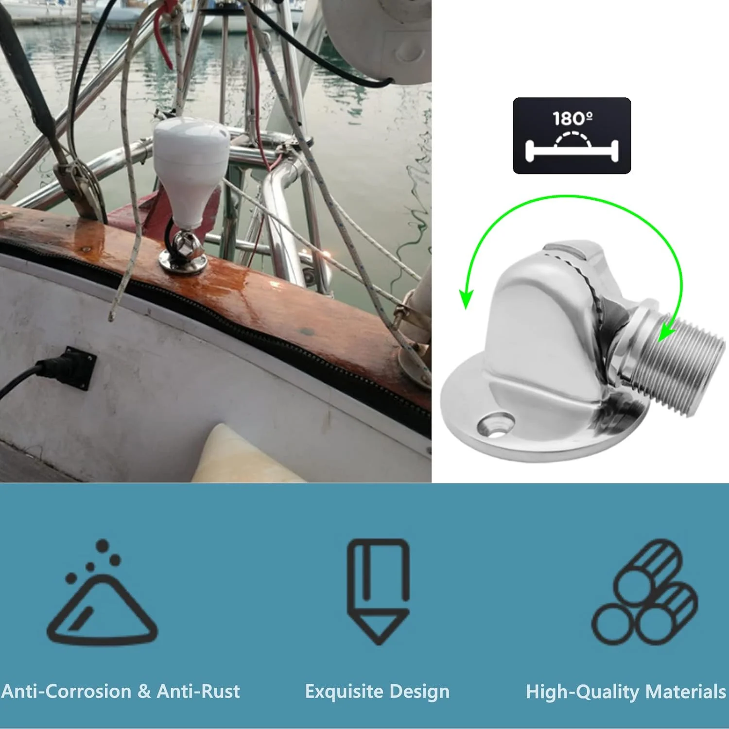 پایه آنتن VHF دریایی Thincol، پایه آنتن جغجغه ای فولاد ضد زنگ 316 با قابلیت تنظیم 180 درجه برای قایق ها و RV