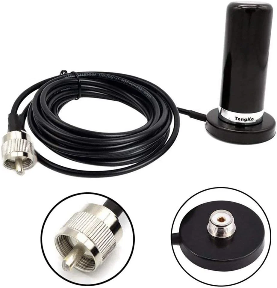 آنتن دو بانده TengKo HH-N2RS UHF VHF 400-470 136-174MHZ به همراه پایه مغناطیسی SO239 و کابل آنتن UHF PL-259 برای سقف یا صندوق عقب خودرو، دارای کانکتور PL259 مناسب برای رادیوهای موبایل