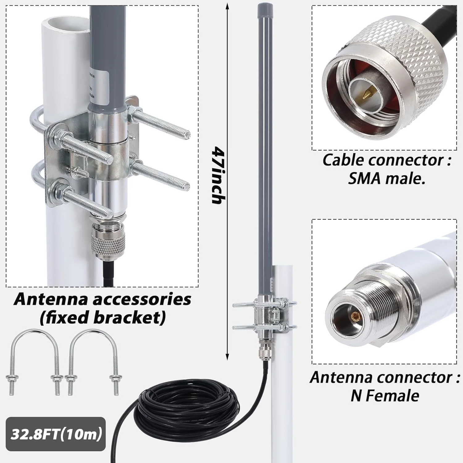 آنتن فایبرگلاس ADS-B با فرکانس 1090 مگاهرتز Tellegloww، 12dbi، طول 45 اینچ به همراه کابل SMA به طول 32.8 فوت برای هوانوردی، دریافت داده های ADS-B از هواپیماها تا فاصله 300 مایلی