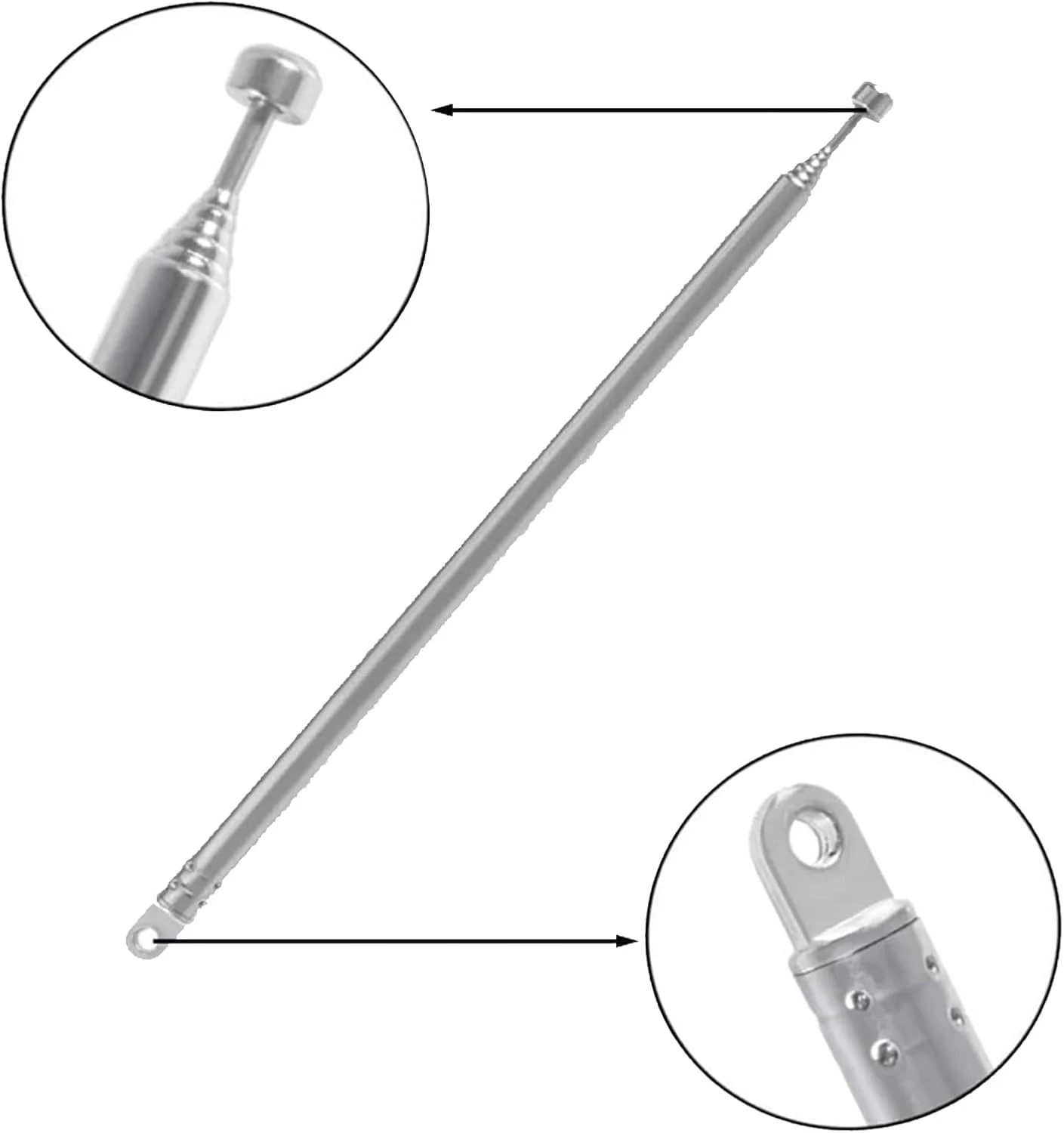 آنتن تلسکوپی 2 عددی 7 قسمتی تلسکوپی 74 سانتی متری AM FM، جایگزین آنتن رادیو قابل حمل برای رادیو، تلویزیون و سایر محصولات الکتریکی