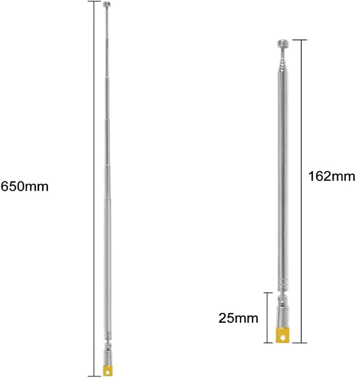 آنتن تلسکوپی 2 عددی 6 قسمتی 65 سانتی متری AM FM، جایگزین آنتن رادیو قابل حمل برای رادیو، تلویزیون و سایر محصولات الکتریکی