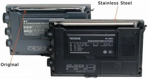 آنتن تلسکوپی استیل جایگزین رادیو سری Tecsun PL مناسب برای رادیوهای Tecsun PL880، PL660، PL390، PL398، PL398BT